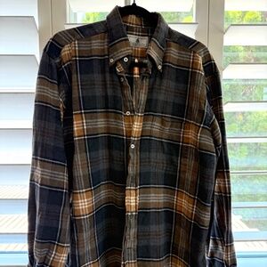 90s Luxury Swiss Flannel - Large - Muted Tones Black Grey Beige - JFK Jr Cobain